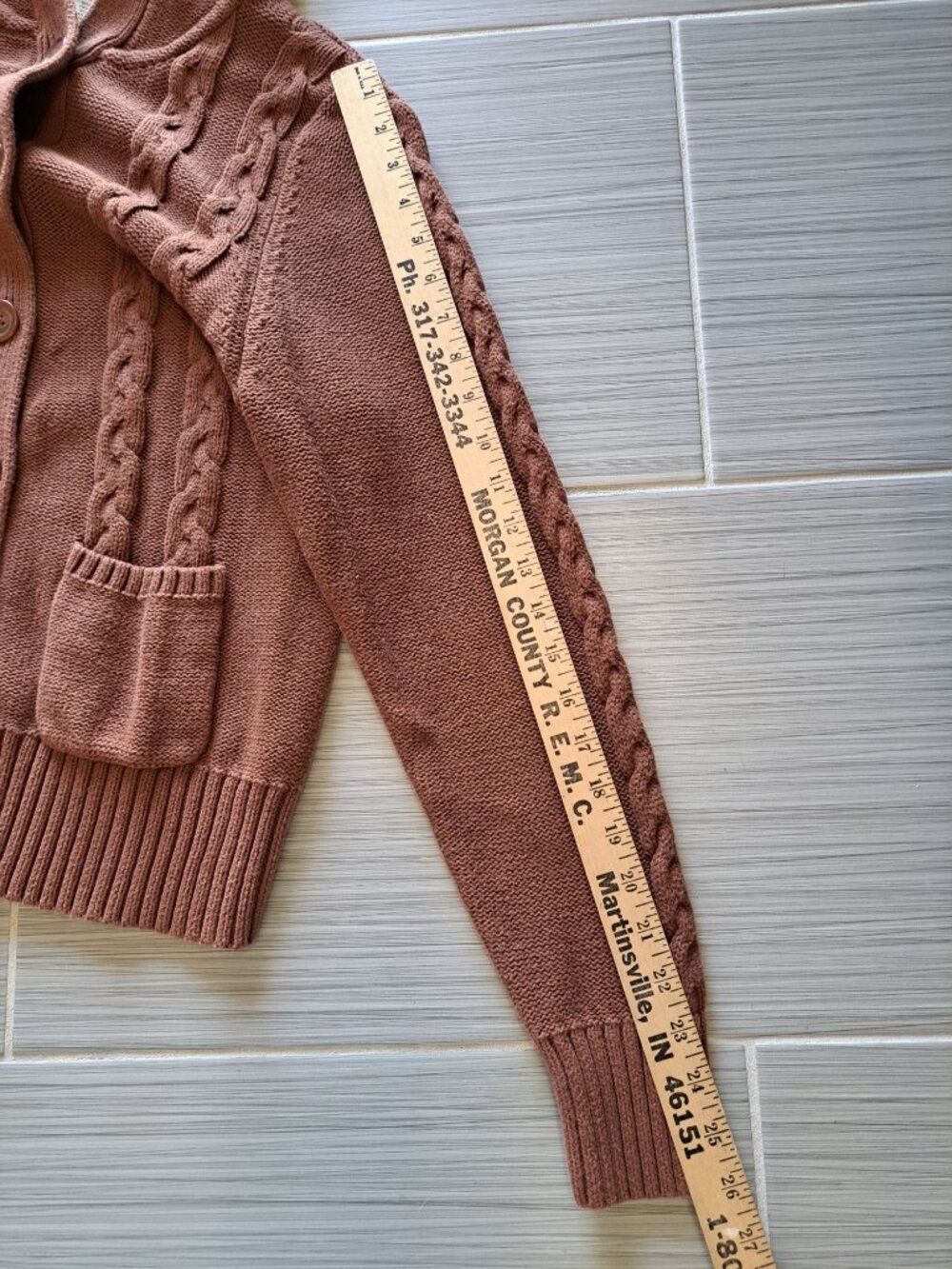 Gander Mountain Brown Cable Knit Cardigan Hood Pockets S Cotton Winter Warm Wome - Picture 11 of 12